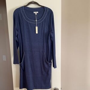 Max Studio Navy Blue Long Sleeve Tunic Dress